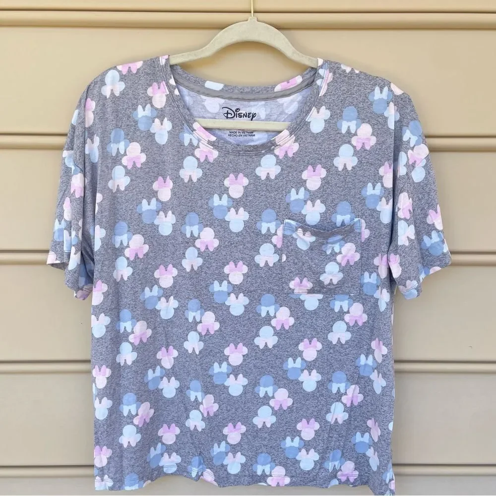 Disney Grey Mouse Ears Pink Blue Short Sleeve Tee Medium - Picture 1 of 5